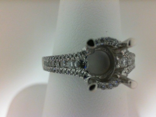 14K WHITE GOLD DOUBLE ROW SEMI MOUNITNG WITH .30CTTW ROUND SI CLARITY & G COLOR DIAMONDS SET DOWN THE SHANK AND IN THE SIDE HALO