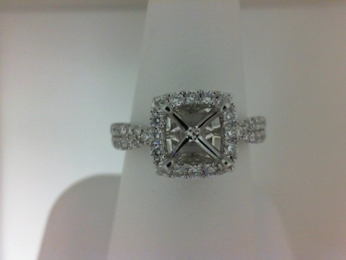 14K WHITE GOLD FOUR PRONG SEMI MOUNTING WITH .34CTTW ROUND VS CLARITY & FG COLOR DIAMONDS SET DOWN THE BEADED SHANK, BRIDGE AND HIDDEN HALO (1.5CT ROUND CENTER)