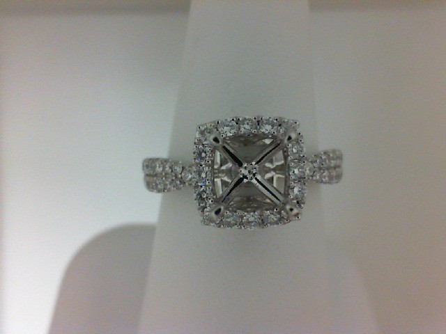 14K WHITE GOLD FOUR PRONG SEMI MOUNTING WITH .34CTTW ROUND VS CLARITY & FG COLOR DIAMONDS SET DOWN THE BEADED SHANK, BRIDGE AND HIDDEN HALO (1.5CT ROUND CENTER)