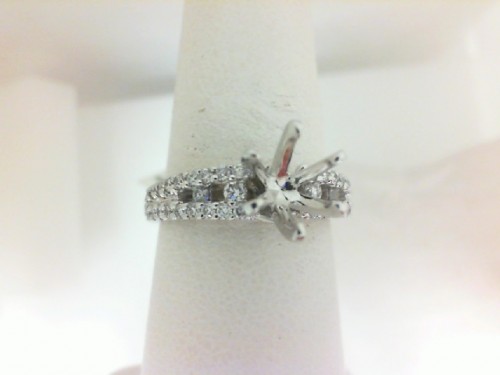 14K WHITE GOLD FOUR PRONG SEMI MOUNTING SET WITH .22CTTW ROUND VS CLARITY & FG COLOR DIAMONDS DOWN ONE SIDE OF THE SLPIT SHANK (1.5CT ROUND CENTER)