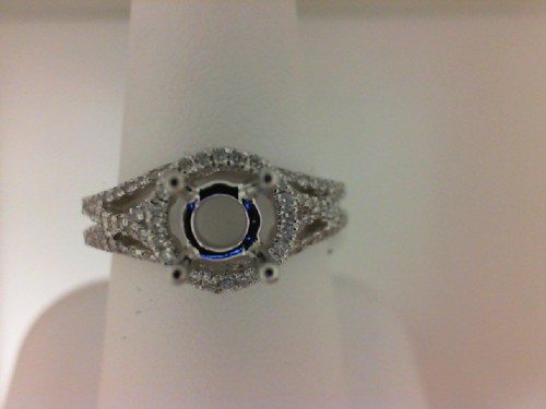 14K WHITE GOLD FOUR PRONG SEMI MOUNTING WITH .36CTTW MARQUISE AND ROUND VS CLARITY & FG COLOR DIAMONDS SET IN THE LEAF STYLE SIDES AND IN THE HEAD (1.5CT ROUND CENTER)