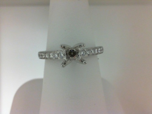 14K WHITE GOLD FOUR PRONG TRELLIS HEAD POLISHED SHANK MOUNTING (2.0CT OVAL CENTER)