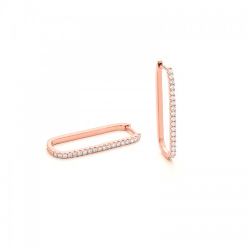 14K ROSE GOLD ELONGATED RECTANGLE SHAPED HOOP EARRINGS WITH .32CTTW ROUND SI CLARITY & GH COLOR DIAMONDS