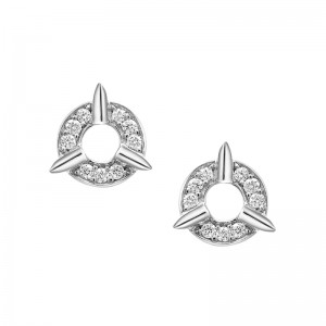 14K WHITE GOLD DAINTY CYCLES SANS STUD EARRINGS WITH .09CTTW ROUND SI CLARITY & GH COLOR DIAMONDS