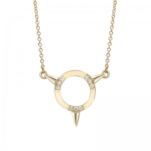 14K YELLOW GOLD DAINTY CYCLES SANS NECKLACE WITH .06CTTW ROUND SI CLARITY & GH COLOR DIAMONDS ON A 16" CABLE CHAIN