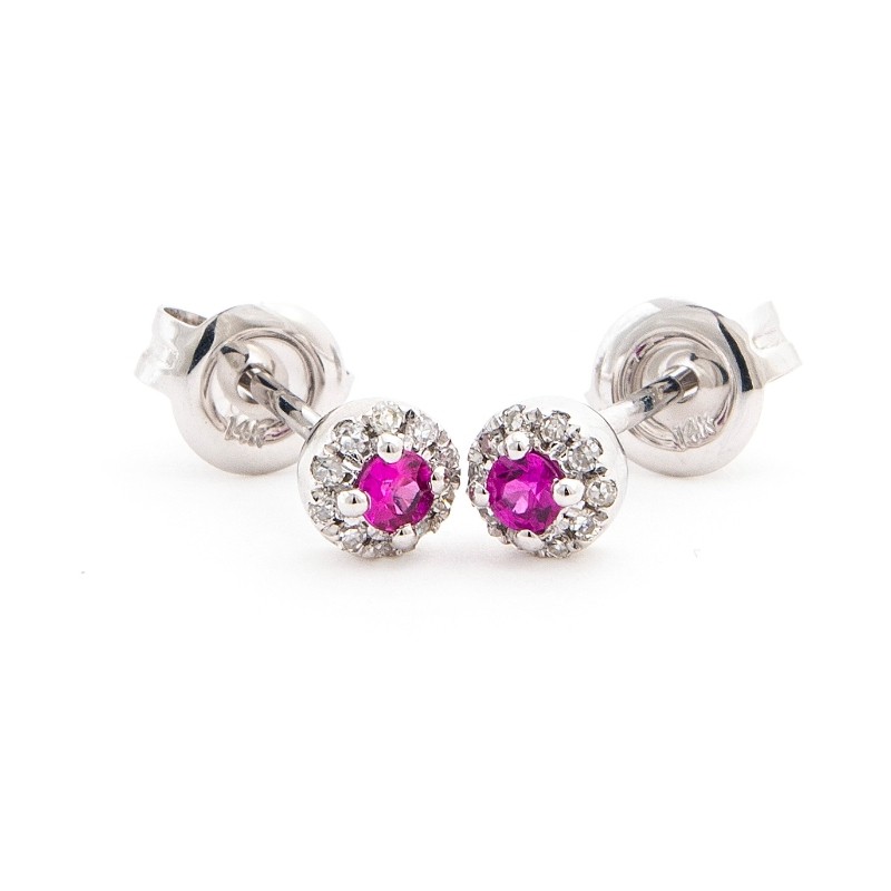 SMALL RUBY DIAMOND STUD EARRINGS (14K WG)
