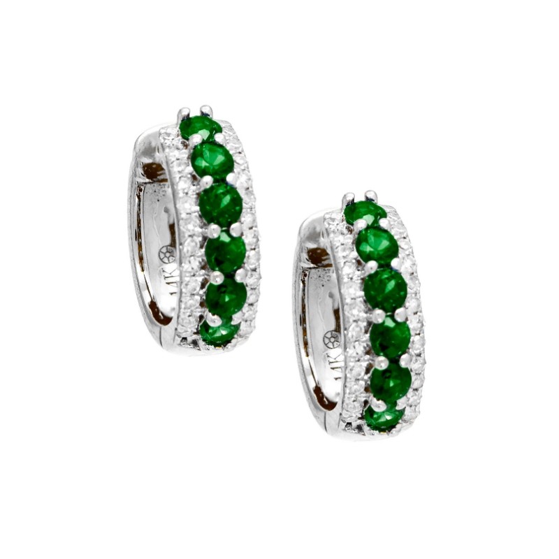 EMERALD DIAMOND HOOP EARRING (14KWG)