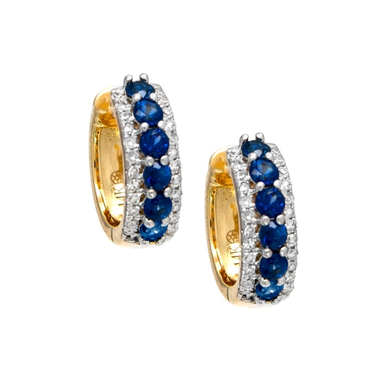 SAPPHIRE DIAMOND HOOP EARRING (14KYG)
