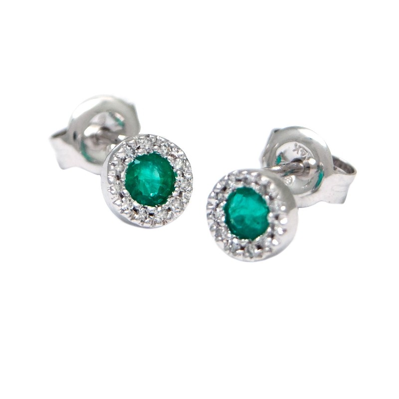 EMERALD W/ DIAMOND STUD HALO EARRING (14K)