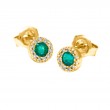 EMERALD W/ DIAMOND STUD HALO EARRING (14KYG)