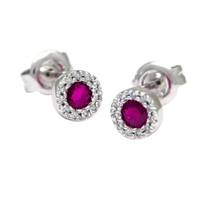 RUBY W/ DIAMOND STUD HALO EARRING (14K WG)