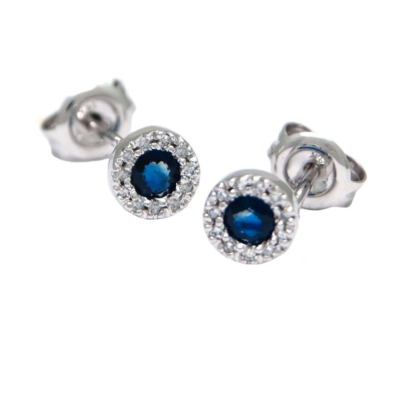 SAPPHIRE W/ DIAMOND STUD HALO EARRING (14K)