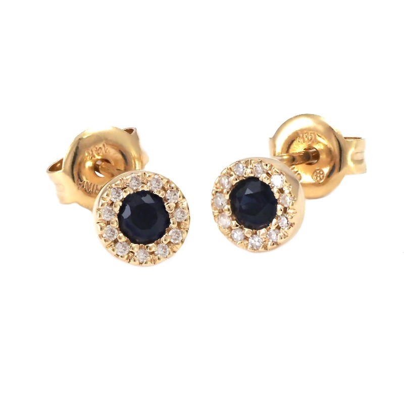SAPPHIRE W/ DIAMOND STUD HALO EARRING (14K)