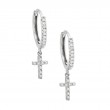 MINI DIAMOND HOOP EARRING W/ CROSS CHARM (14KWG)