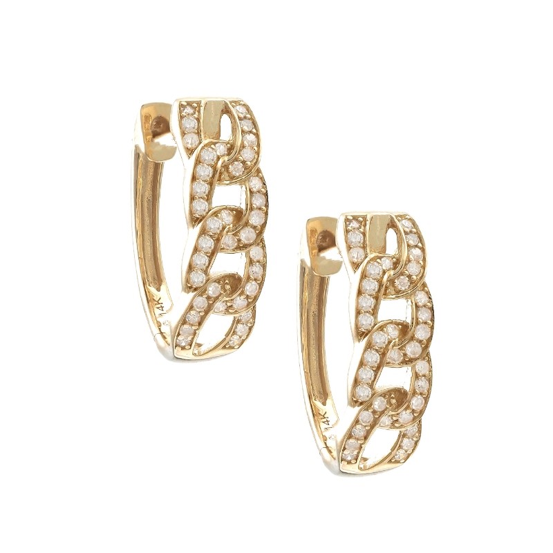 DIAMOND OVAL HOOP FASHION EARRING (14KYG)
