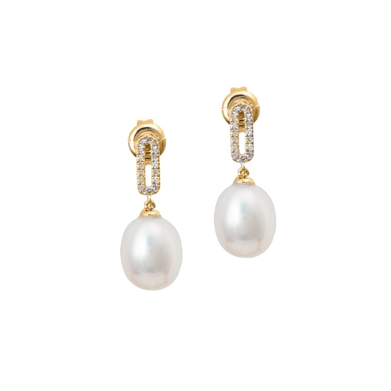 PEARL AND DIAMOND EARRING (14KYG)