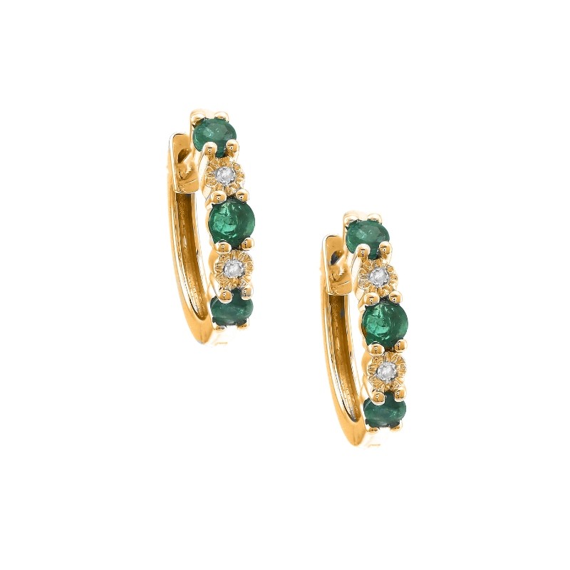 EMERALD AND DIAMOND HOOP EARRING (14K)