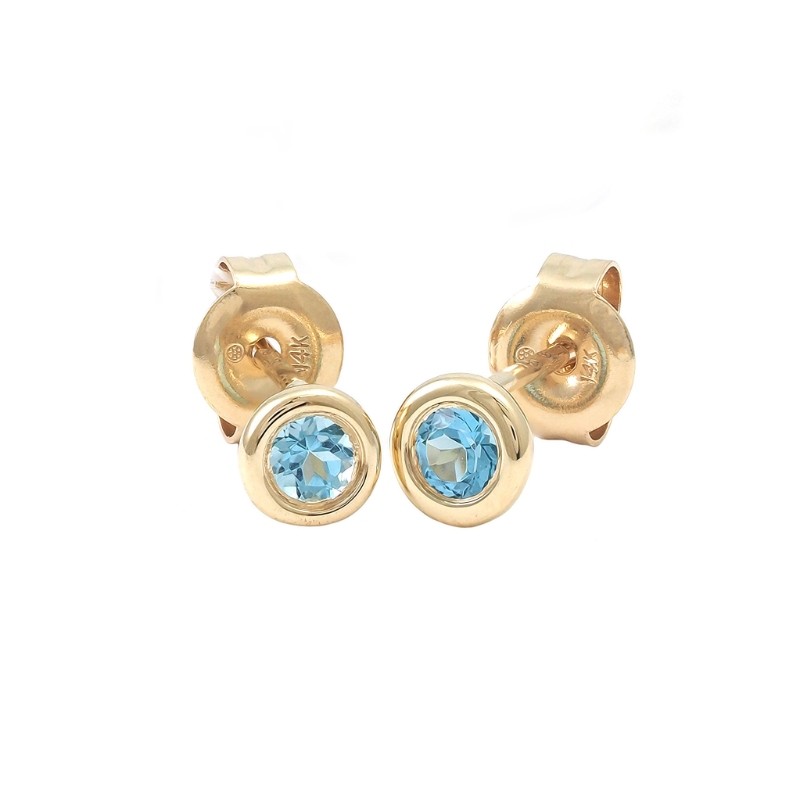 BEZEL SET BLUE TOPAZ  EARRING (14K)