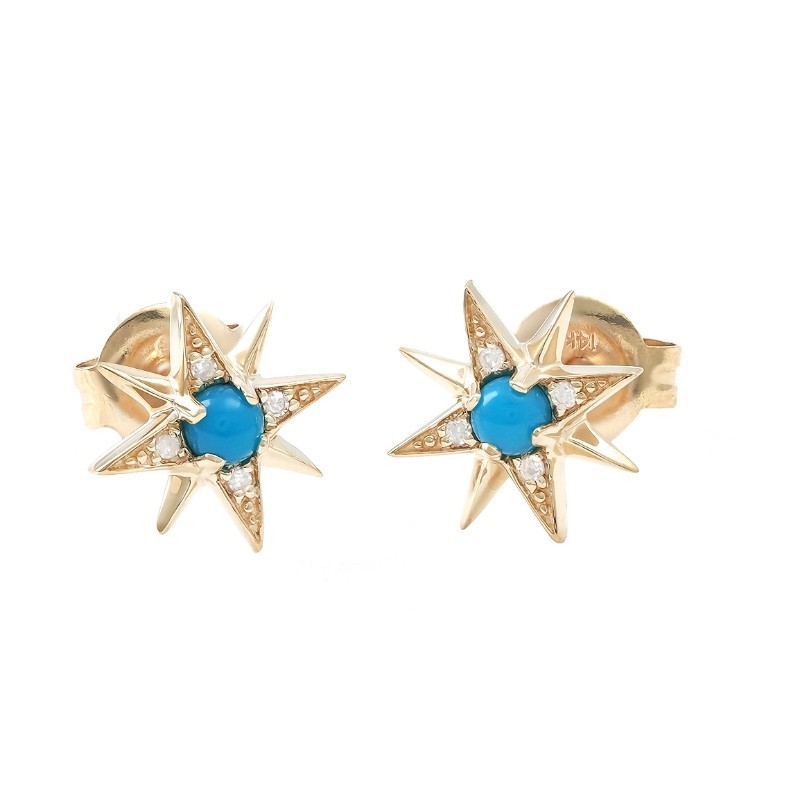 DIAMOND AND TURQUISE STAR EARRING (14K)