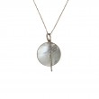 14K YELLOW GOLD ROUND WHITE MOTHER OF PEARL PENDANT WITH .08CTTW ROUND SI CLARITY & GH COLOR DIAMOND SET ON THE BAR AND BAIL ON A 16/18