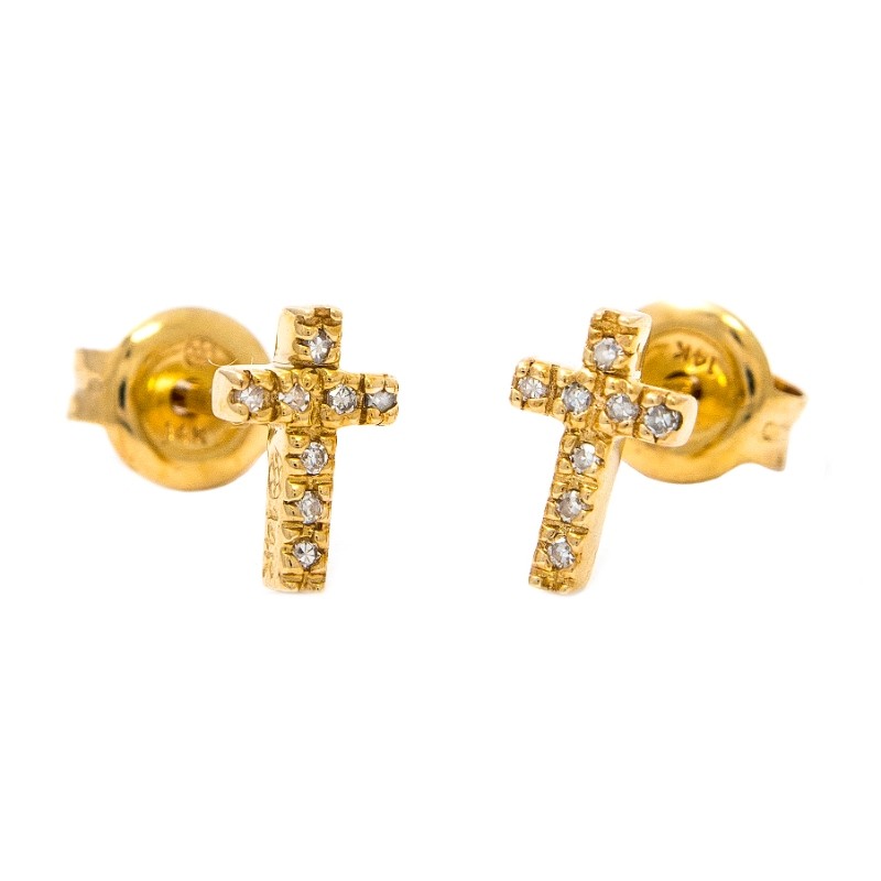 DIAMOND CROSS EARRINGS (YG)