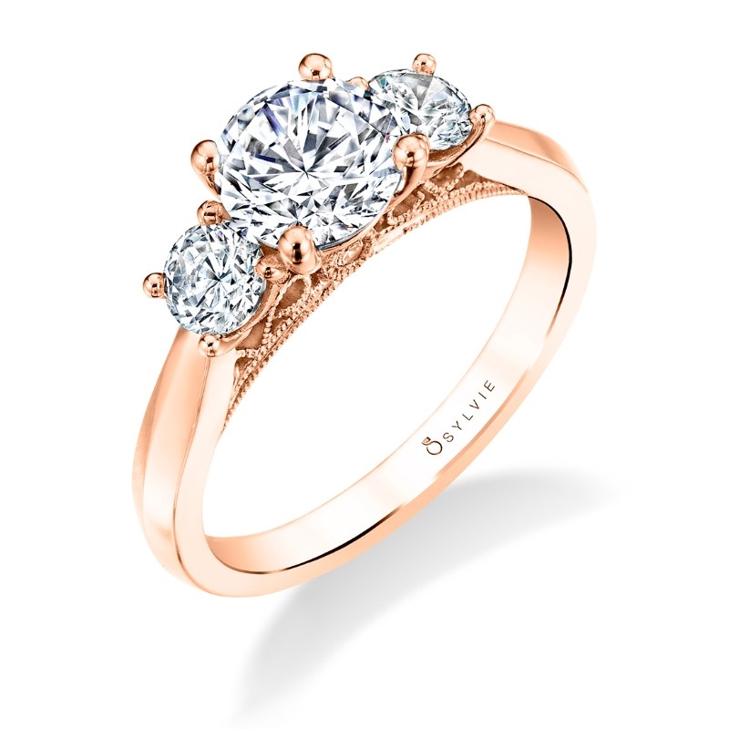 Round Cut Three Stone Engagement Ring - Carmen