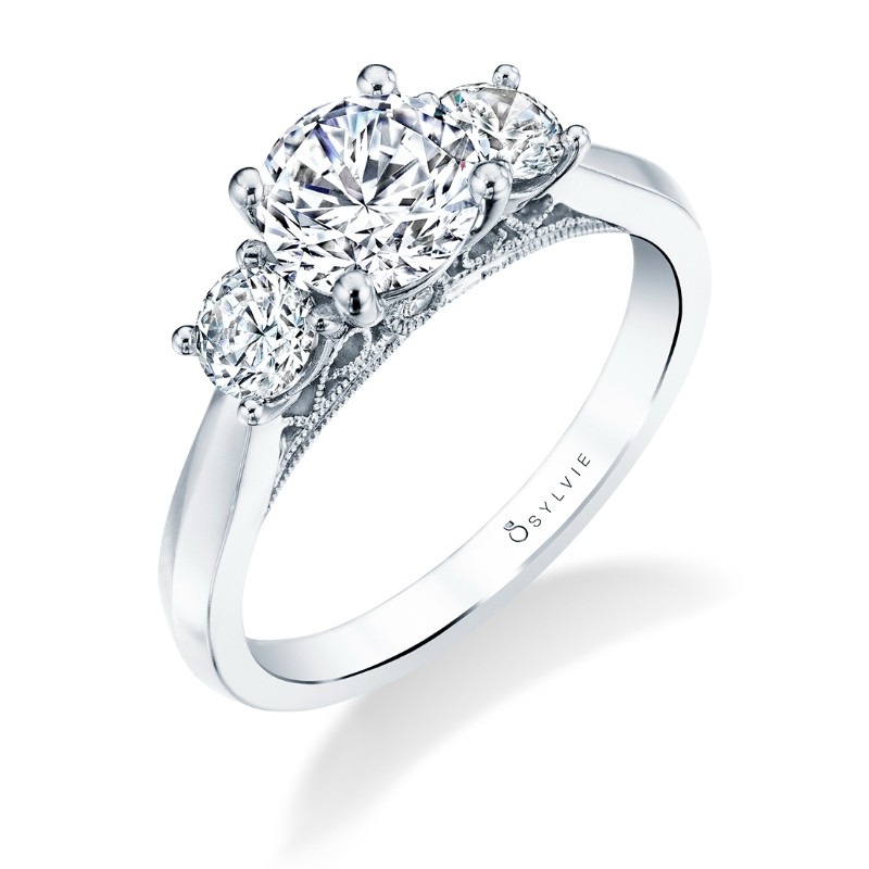 Round Cut Three Stone Engagement Ring - Carmen