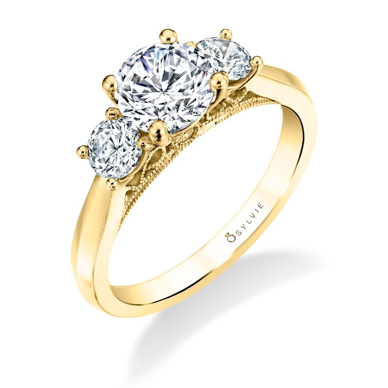 Round Cut Three Stone Engagement Ring - Carmen
