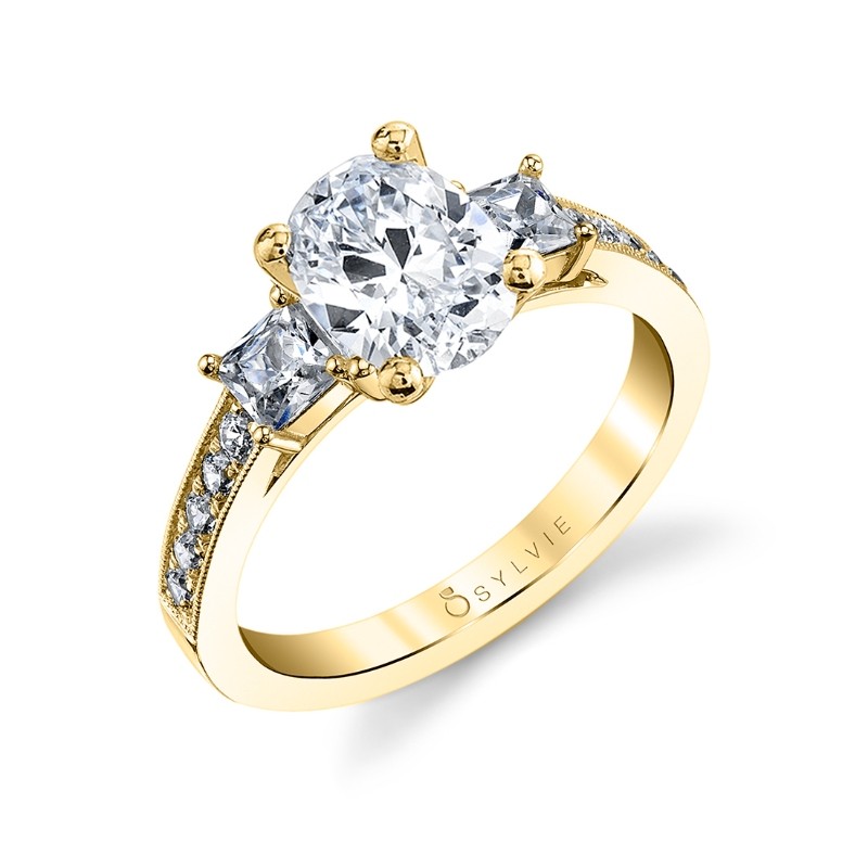 Oval Cut Three Stone Engagement Ring With Princess Side Stones - Eva