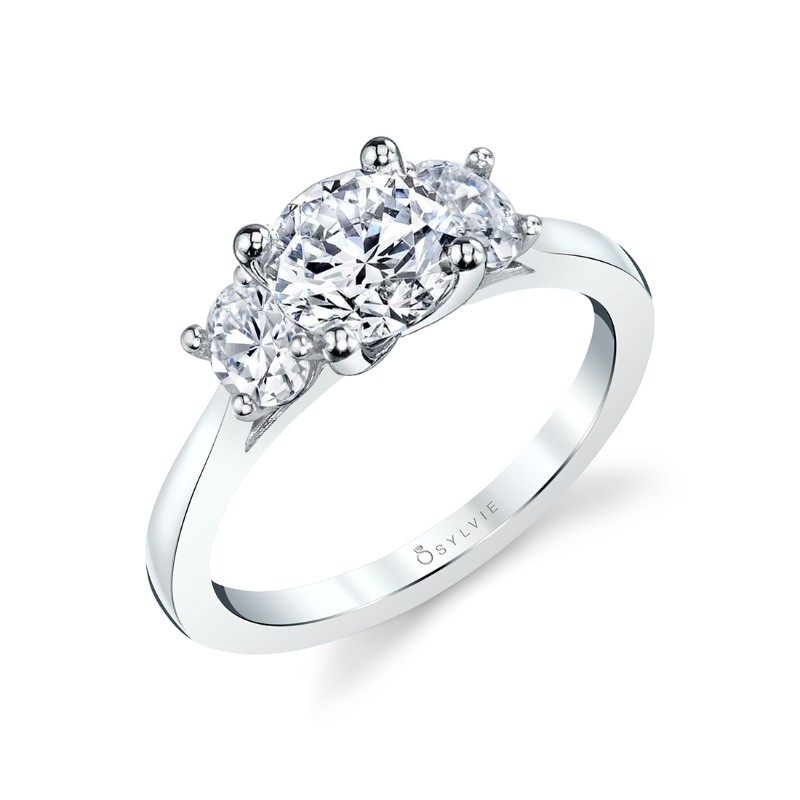 Three Stone Engagement Ring with Oval Side Stones - Guinevere