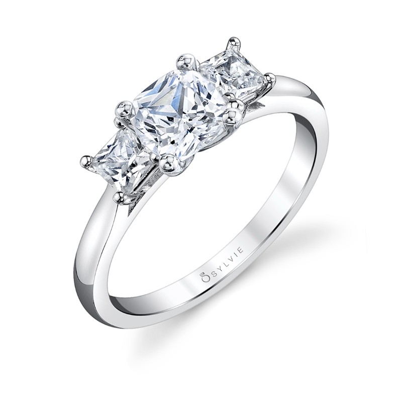 Three Stone Cushion Cut Engagement Ring - Micheline