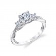 Round Cut Three Stone Spiral Engagement Ring - Evangeline