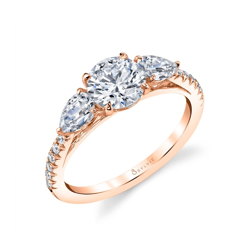 Round Cut Three Stone Engagement Ring With Pear Shaped Side Stones - Vanna