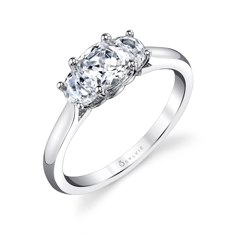 Three Stone Cushion Engagement Ring - Melisandre