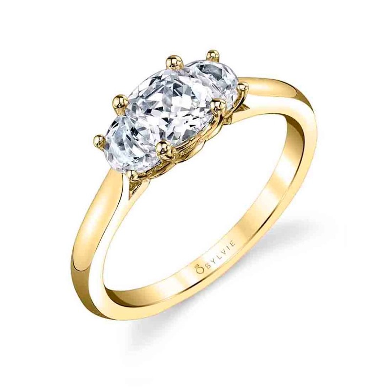 Three Stone Cushion Engagement Ring - Melisandre