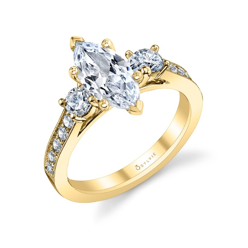 Marquise Cut Vintage Inspired Three Stone Engagement Ring - Noella