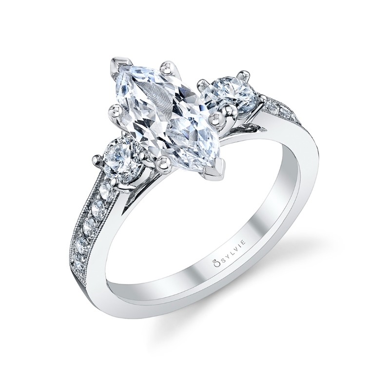 Marquise Cut Vintage Inspired Three Stone Engagement Ring - Noella