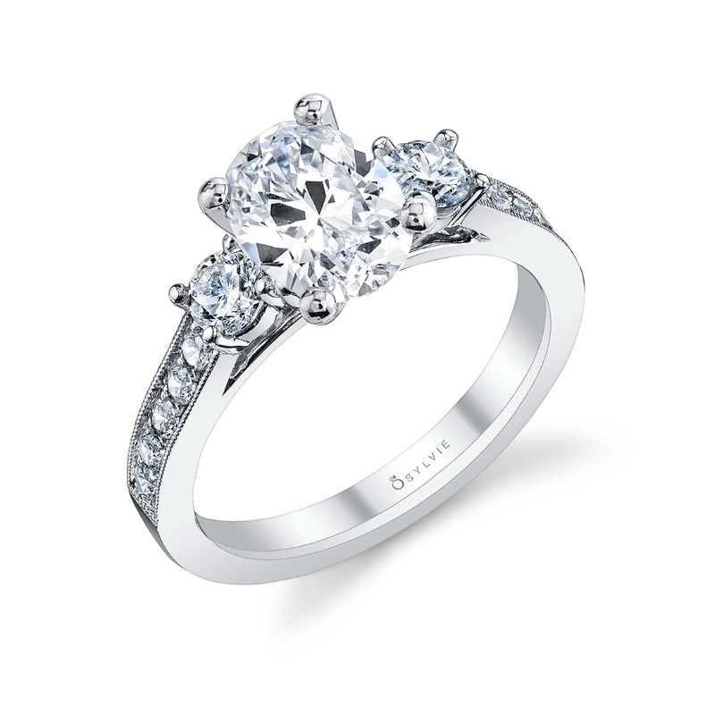 Oval Cut Vintage Inspired Three Stone Engagement Ring - Noella