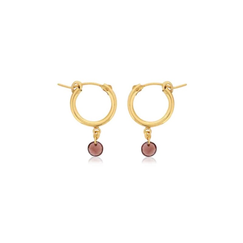 14K GOLD FILLED SMALL CHUNKY HOOPS WITH GARNET GEMSTONE DROPS