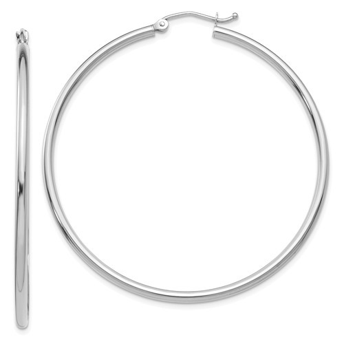 14K WHITE GOLD 2X25MM  POLISHED HOOP EARRING