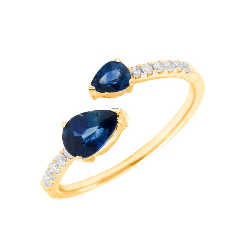 PEAR SHAPE SAPPHIE RING WITH DIAMONDS (14K)