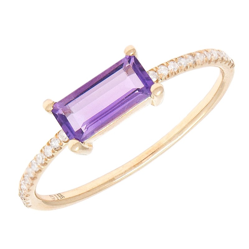 THIN AMETHYST BAR SHAPE RING W/ DIA. (14K)