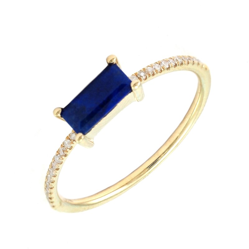 THIN LAPIS BAR SHAPE RING W/ DIA. (14K)