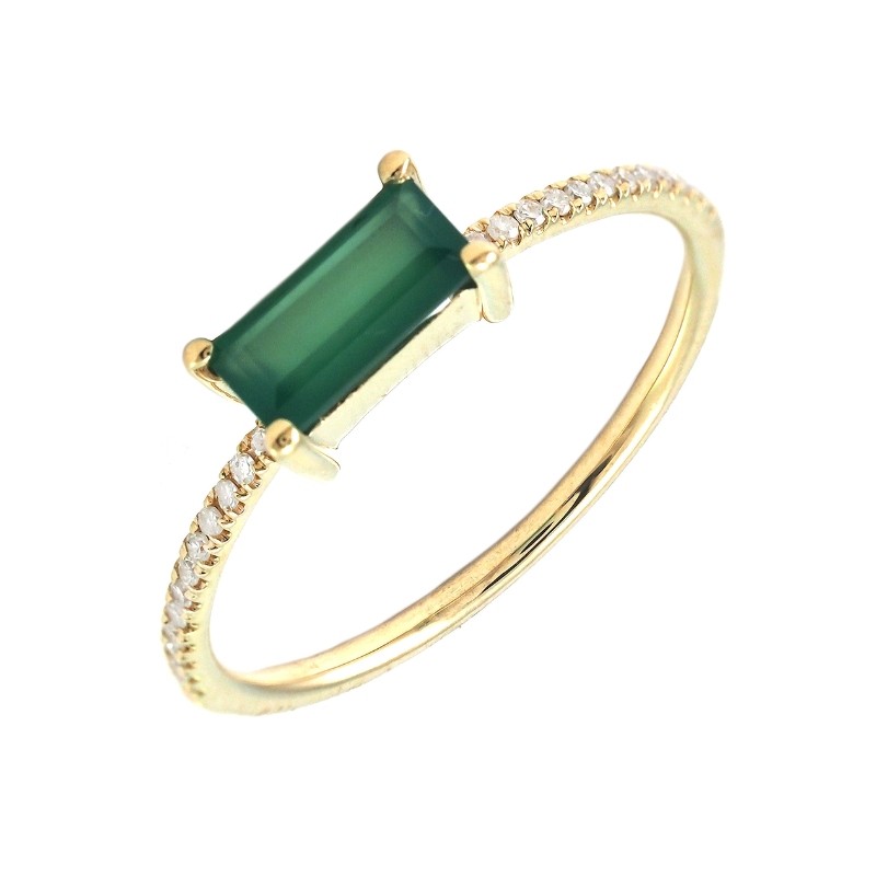 THIN GREEN ONYX BAR SHAPE RING W/ DIA. (14K)