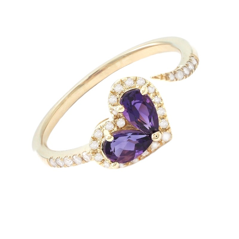 HEART SHAPE FASHION RING WITH AMETHYST W/ DIA.