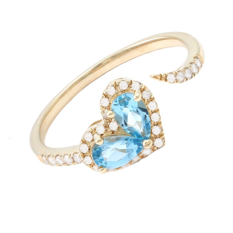 HEART SHAPE FASHION RING WITH BLUE TOPAZ W/ DIA.