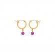 DEE BERKLEY GOLD FILLED SMALL CHUNKY HOOPS WITH RUBY GEMSTONE DROPS
