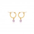 DEE BERKLEY GOLD FILLED SMALL CHUNKY HOOPS WITH PINK TTOPAZ GEMSTONE DROPS