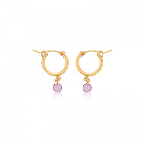 DEE BERKLEY GOLD FILLED SMALL CHUNKY HOOPS WITH PINK TTOPAZ GEMSTONE DROPS