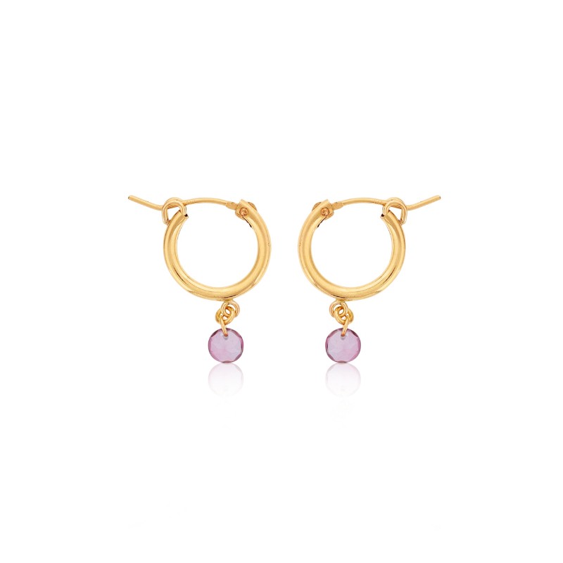 DEE BERKLEY GOLD FILLED SMALL CHUNKY HOOPS WITH PINK TTOPAZ GEMSTONE DROPS